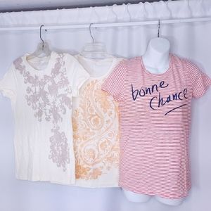 J Crew Factory T Shirts Lot of 3 Tops Short Sleeve Small White Red Bonne Chance